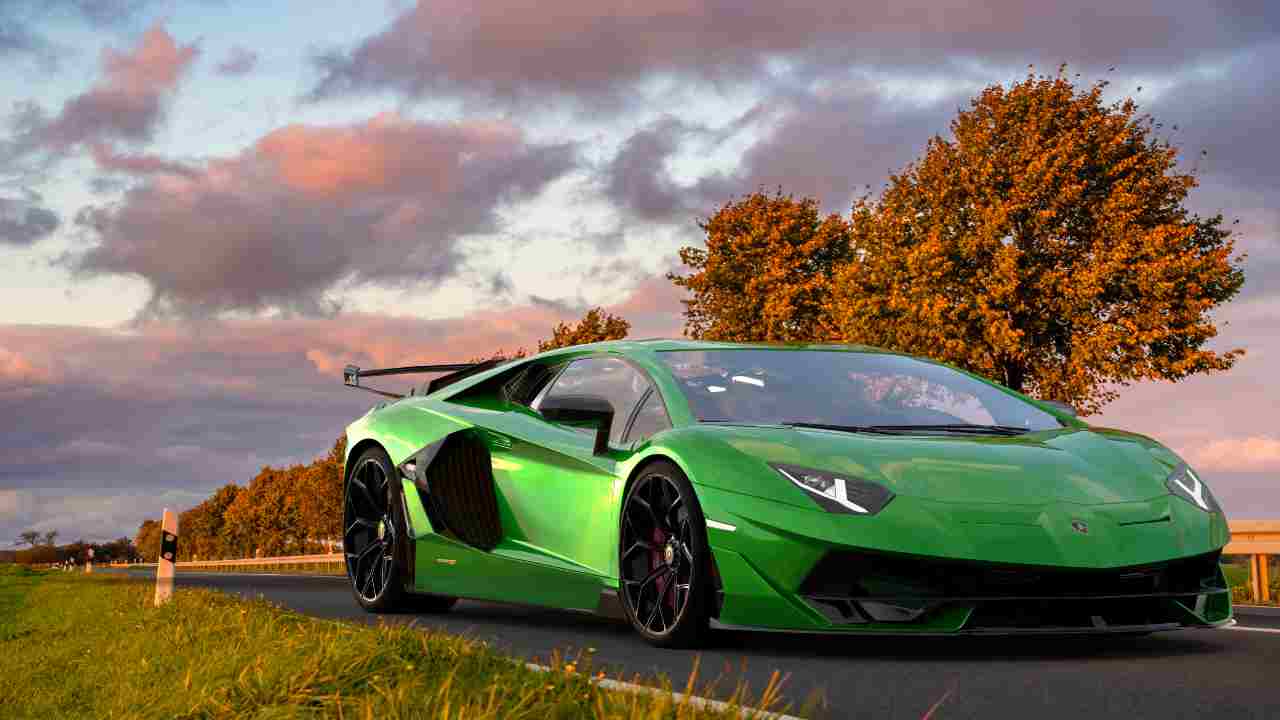 Lamborghini Aventador SVJ on the autumn road