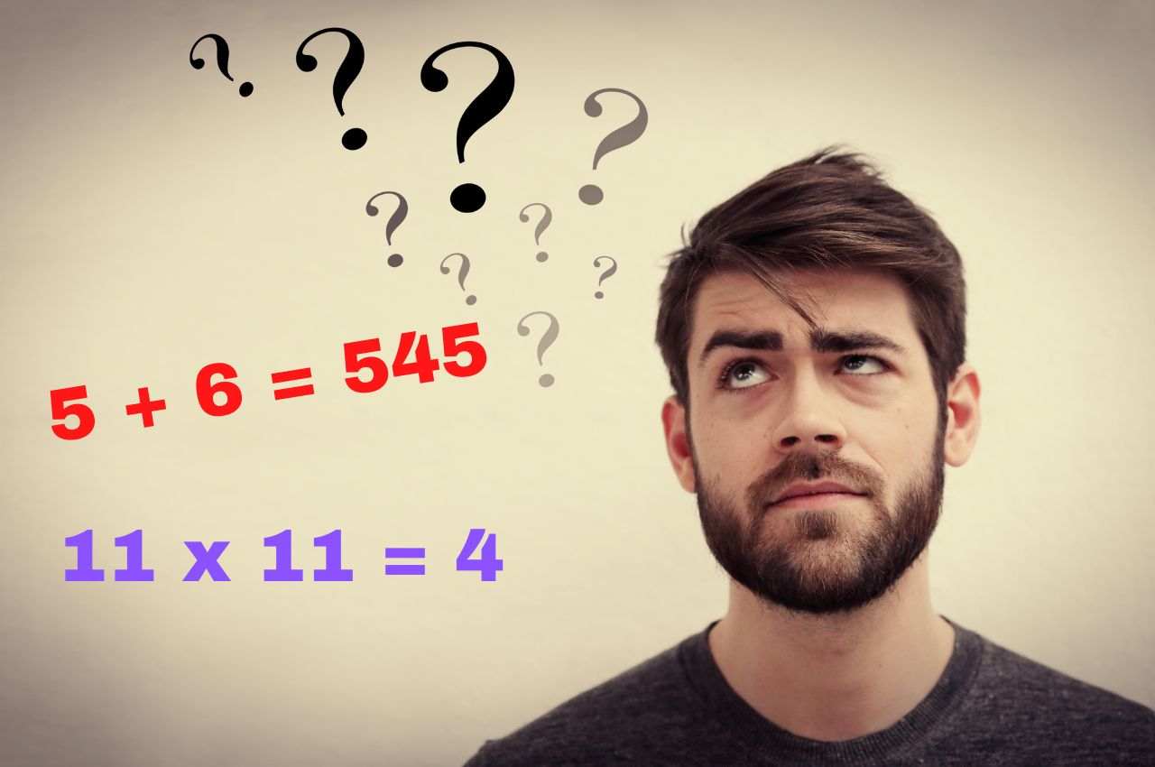 5+6=545 e 11x11=4 ragazzo con punti interrogativi in testa